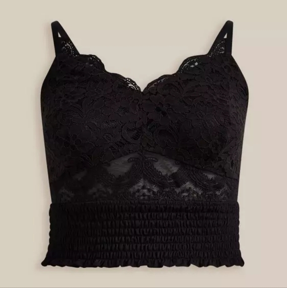 Torrid Black Lace Smocked Crop Top 3x - Picture 4 of 12